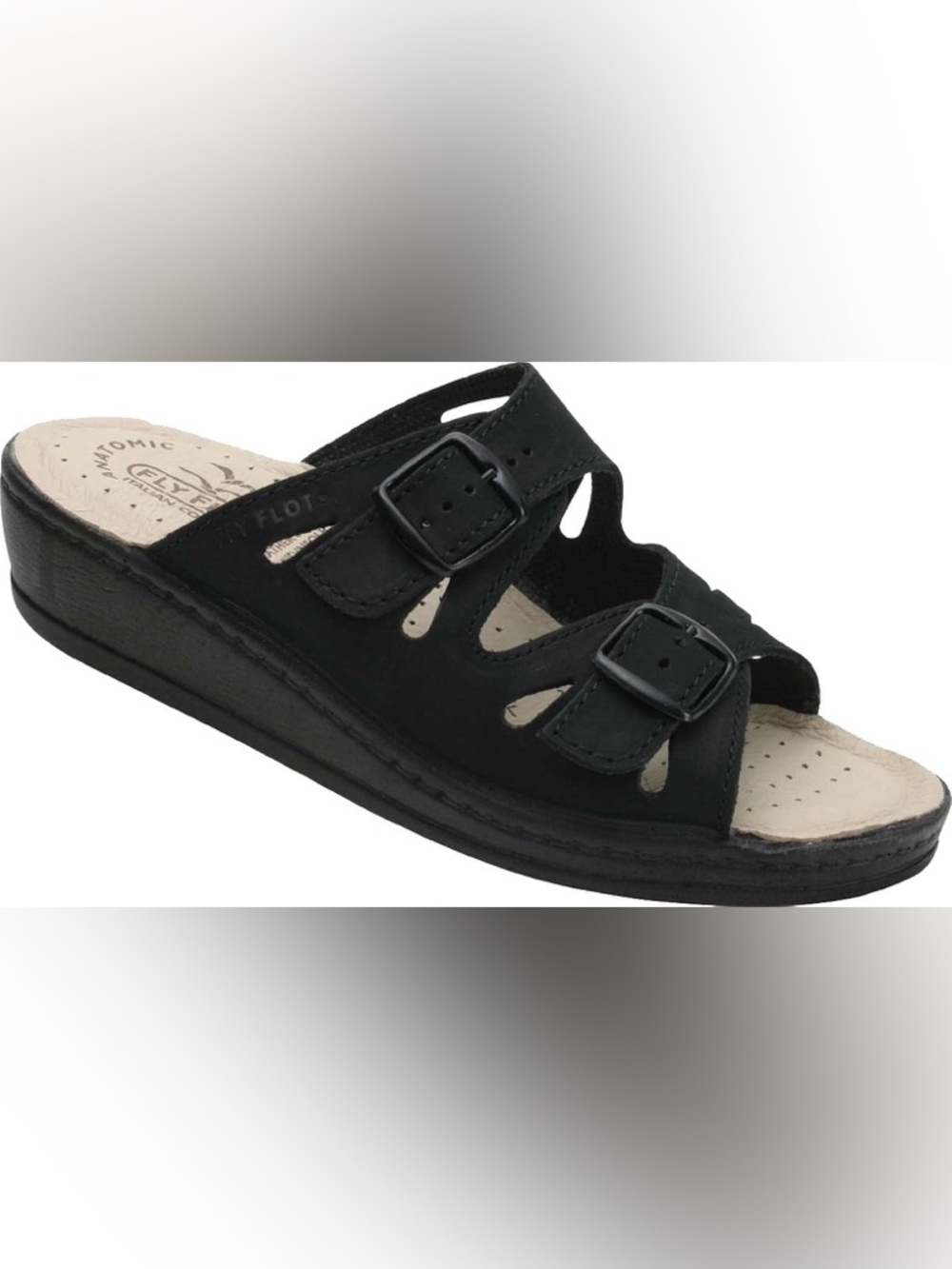 Fly Flot Dana Black Nubuck Leather Sandals with Adjustable Buckles